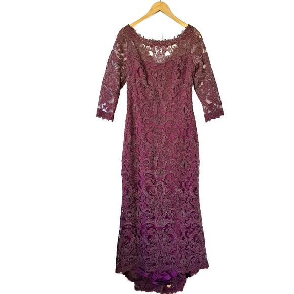 TADASHI SHOJI Corded Embroidery Formal Gown 10 Burgundy 3/4 Sleeve Maxi Dress - Picture 16 of 16